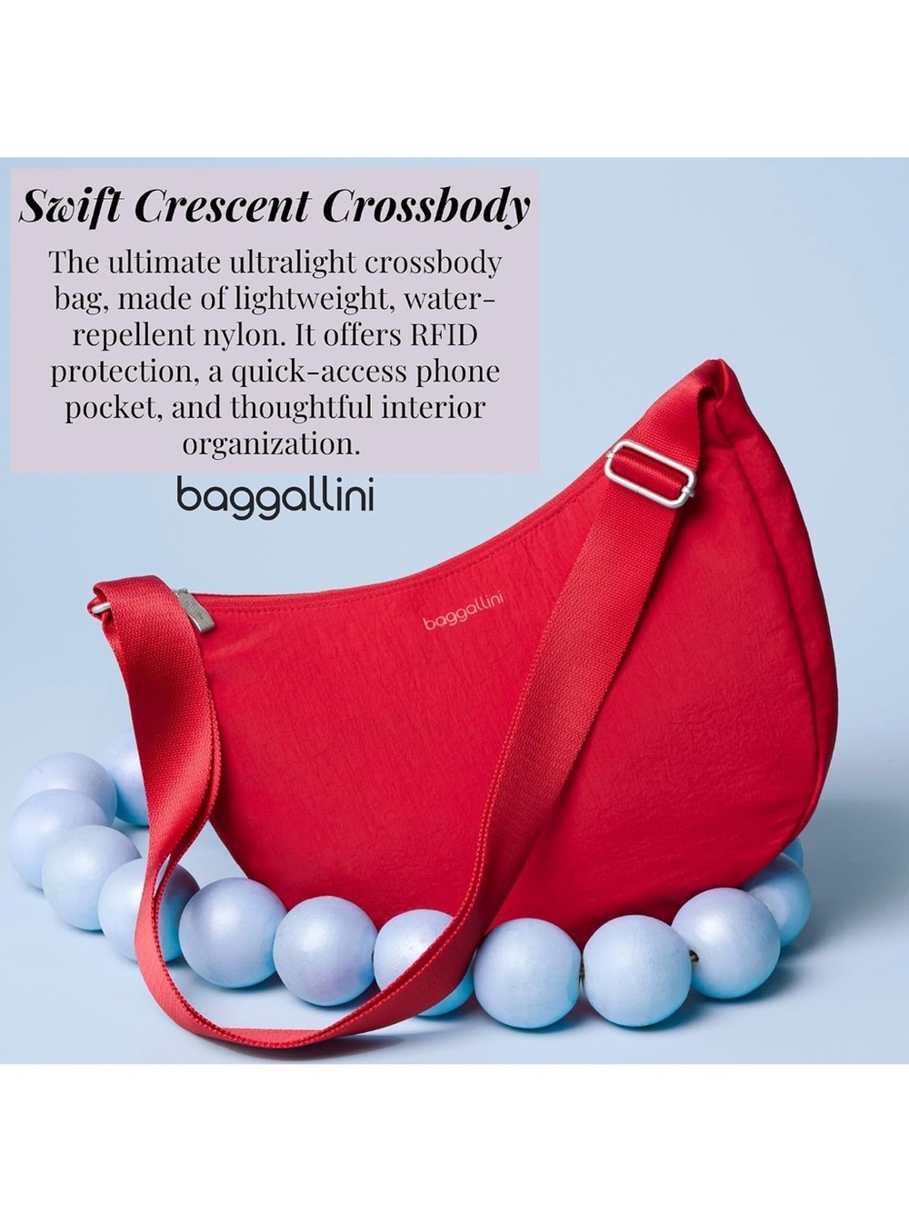 Baggallini Swift Crescent Bright Red Crossbody Bag - Picture 6 of 6